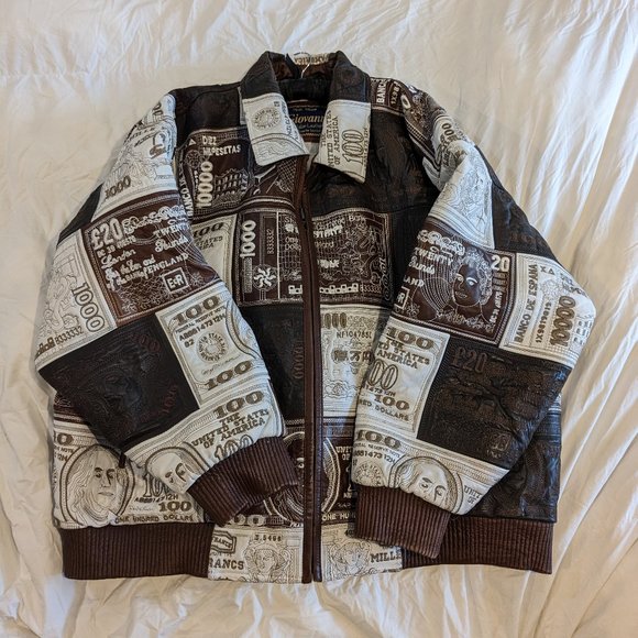 Giovanni Leather Other - Vintage Giovanni Leather Money Embroidered Oversized Brown Jacket, Size 56